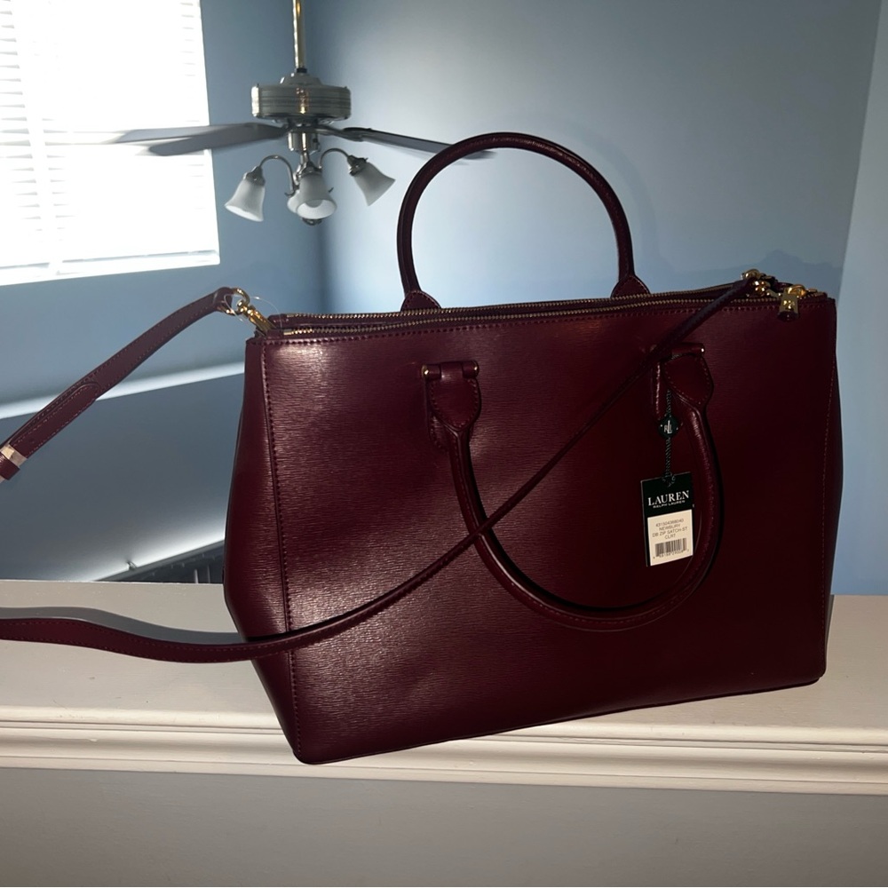 Ralph Lauren Burgundy Leather Tote with Crossbody Strap